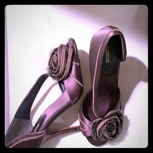 Max Studio Satin & Chiffon Rose Ornamented D’Orsay